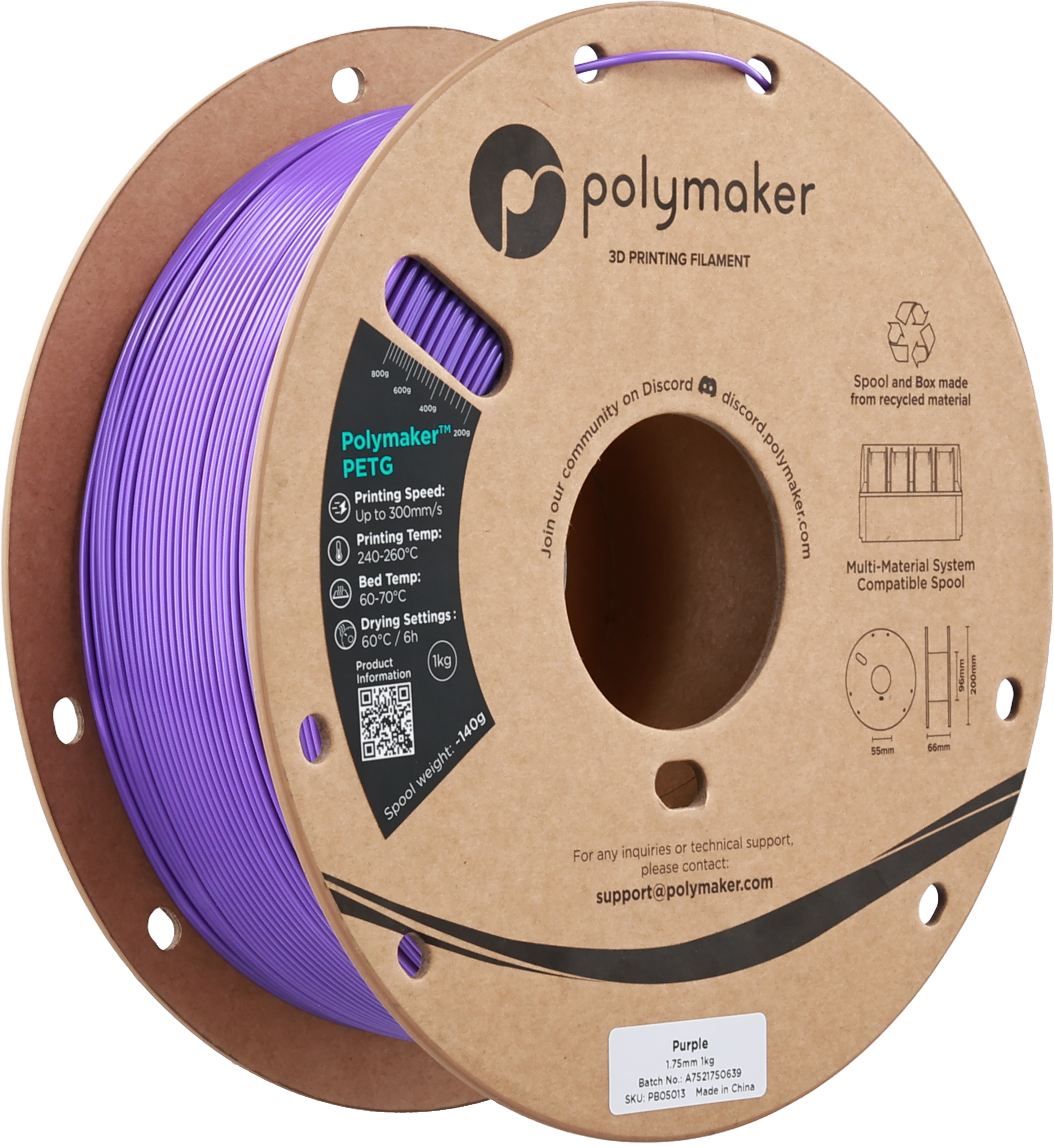 Polymaker  PETG Purple, 1,75 mm / 1000 g    Robustes PETG optimiert für High Speed Druck in Purple