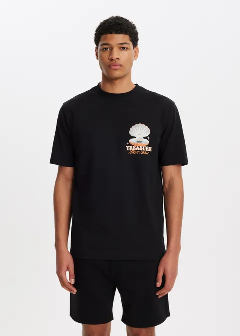 T-shirt met print schelp zwart (ZWART)