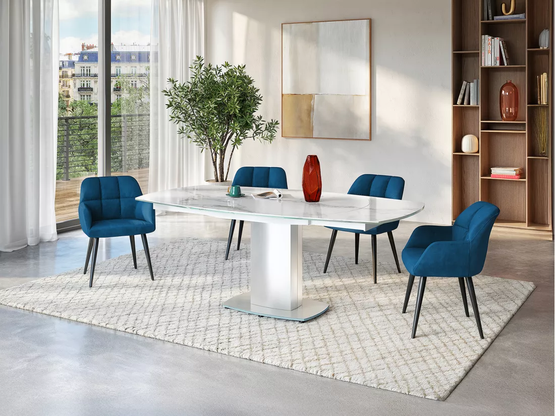 Lot de 2 chaises avec accoudoirs - Velours et métal - Bleu - PEGA de Pascal MORABITO