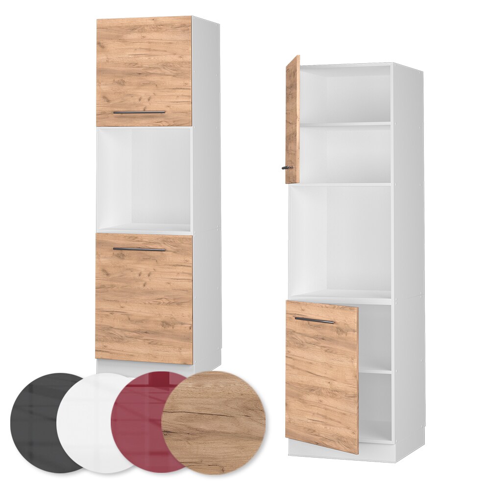 Vicco Herdumbauschrank Küchenschrank Küchenmöbel Fame-Line Weiß Eiche Goldkraft 60 cm modern Küche Einbauküche Blende Herdschrank Hochschrank Küchenzeile Drehtür Einlegeboden