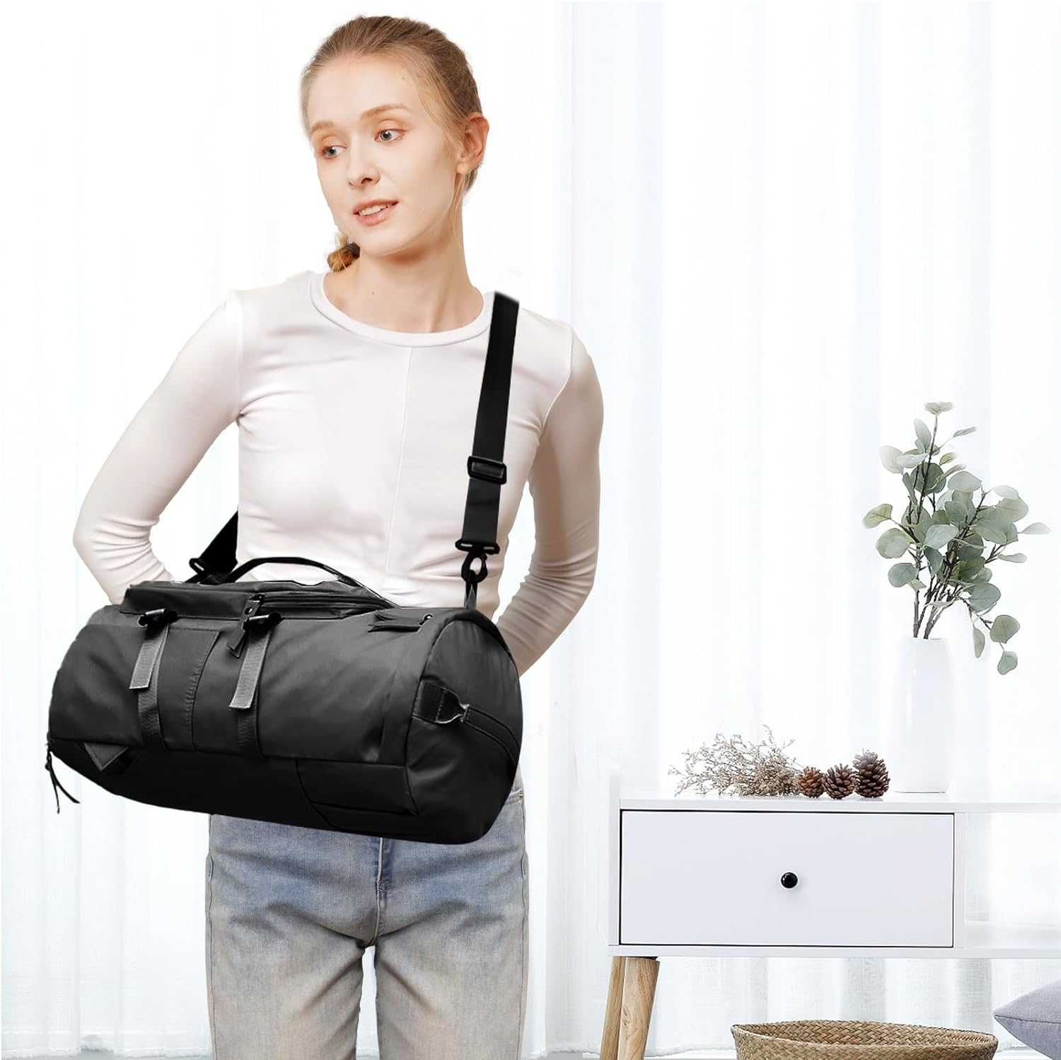 (42x31cm) Reise Rucksack Sport Tasche mit Schuh- / Nassfach - Schwarz