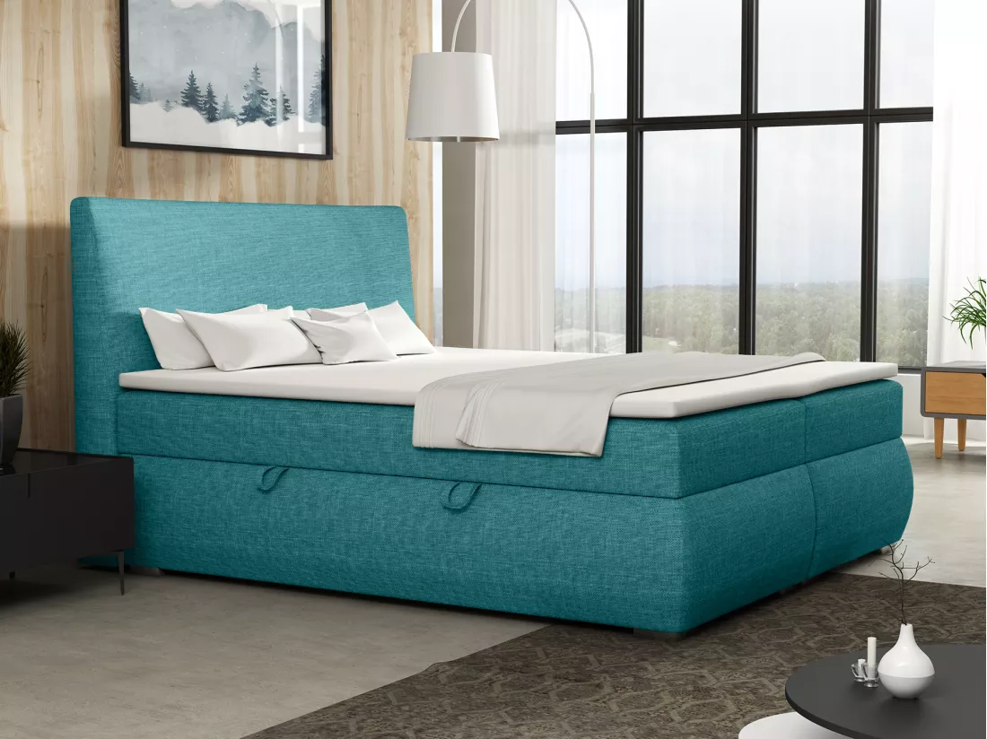 LIT BOXSPRING avec tiroirs de rangement Buffalo 140x200 cm, Orinoco 85 (Bleu turquoise)