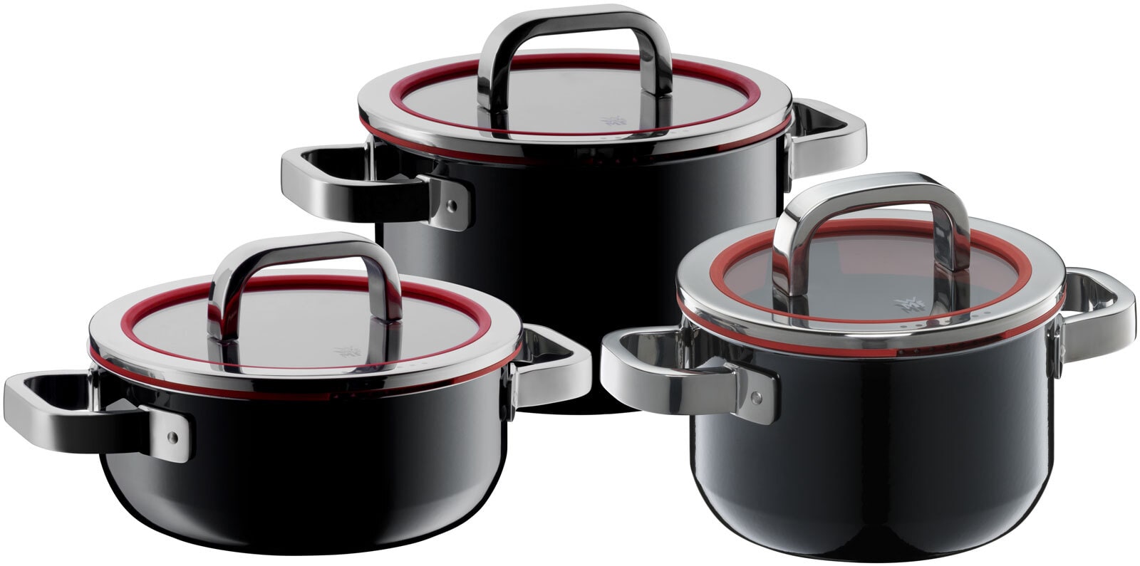 WMF Kochtopf-Set FUSIONTEC FUNCTIONAL 3-teilig mit Glasdeckel schwarz/rot