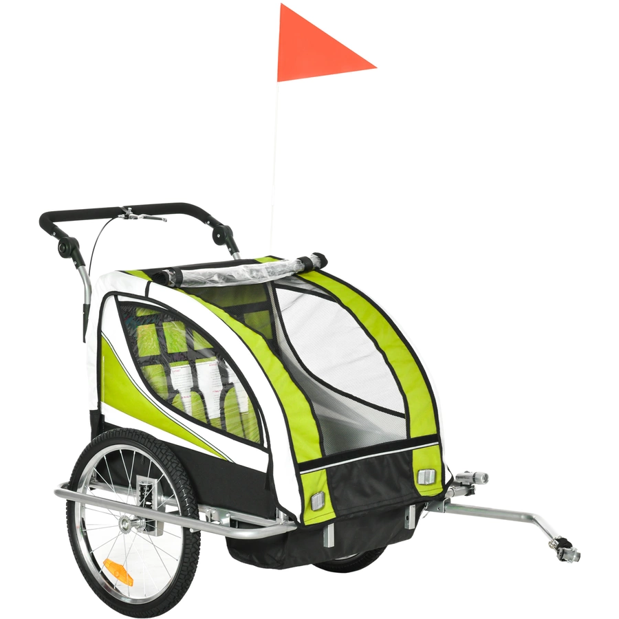 HOMCOM Kinderanhänger Mit Staufach grün, schwarz