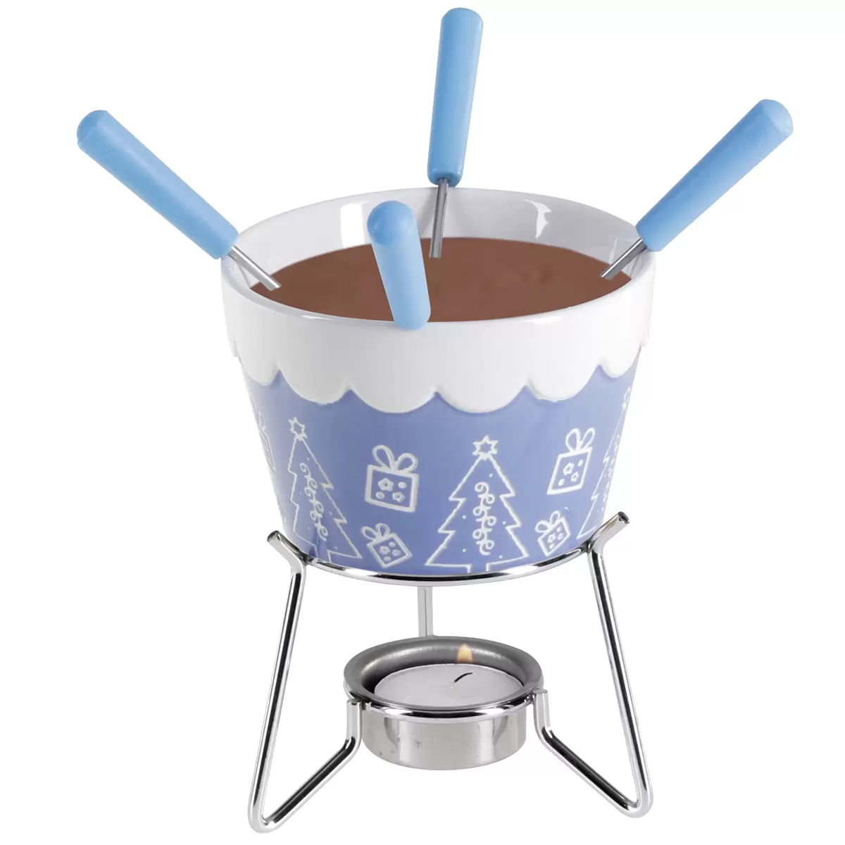 Schokoladenfondue Set 7tlg. blau,weiss
