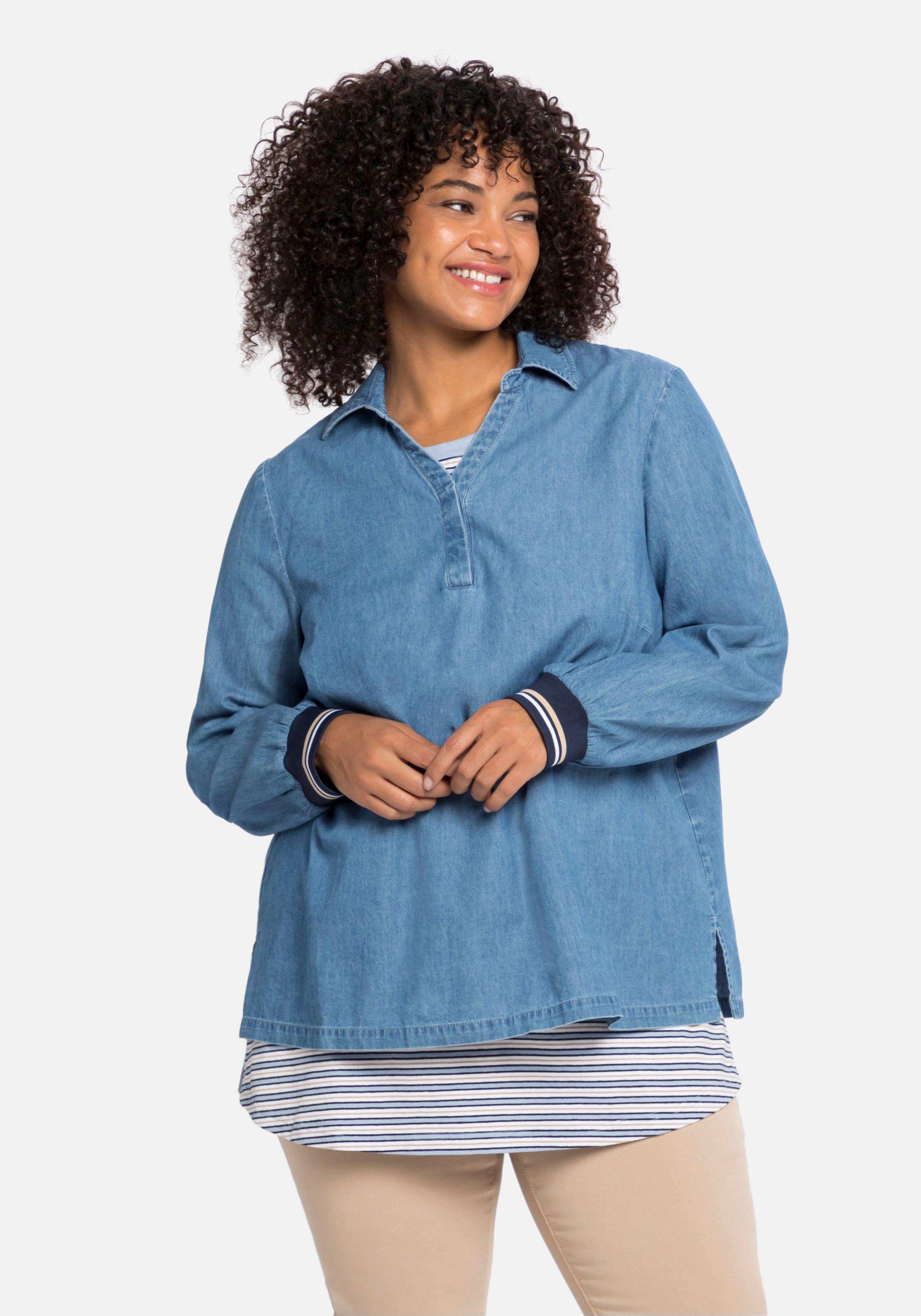 Jeans-Tunika mit Blusenkragen und  Kontrastbündchen