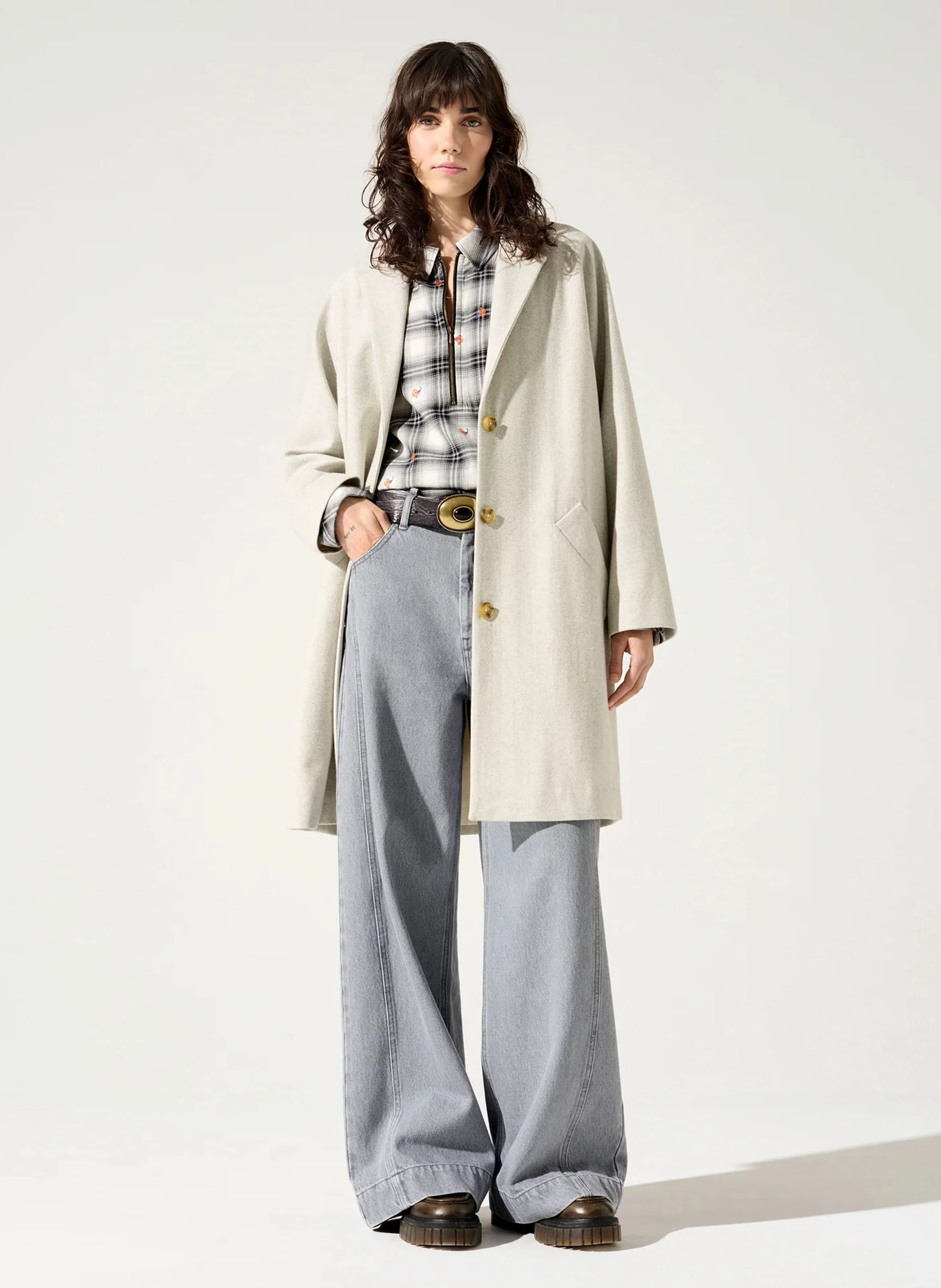 LOREN - Manteau ample col tailleur en laine mélangée | Gris