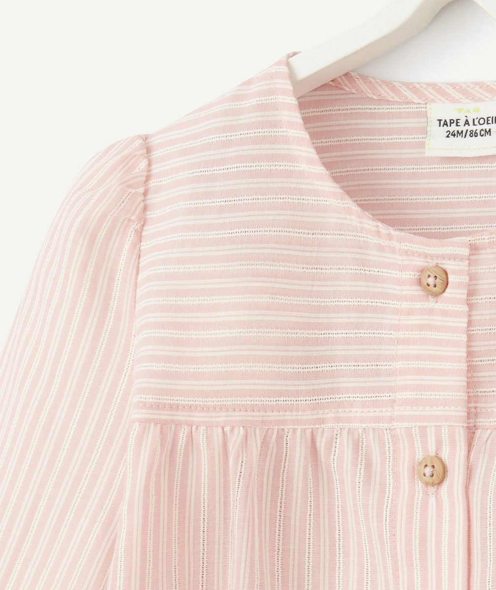 BLOUSE BÉBÉ FILLE ROSE RAYÉE ET DÉTAILS AJOURÉS