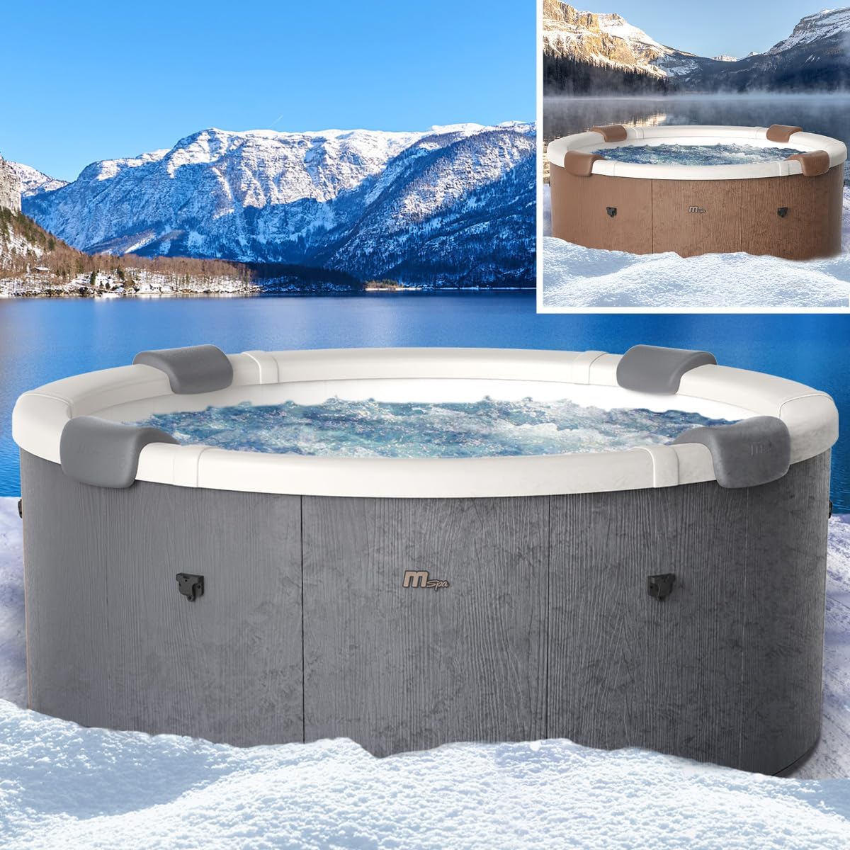 BRAST Whirlpool MSpa Denver & Rova mit Fester Außenwand | Ø182x70cm | LED-Beleuchtung mit 20 Farben für 6 Personen | 130 Massagedüsen | Ganzjähriger Einsatz Winterfest | In & Outdoor | Denver