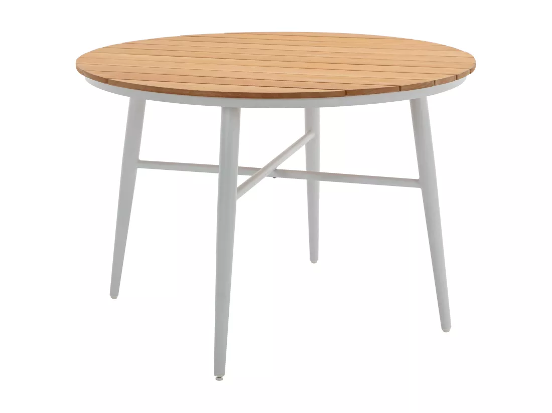 Salle à manger de jardin en bois et aluminium : une table D.110 cm et 4 fauteuils - Blanc et naturel clair - MIAMI de MYLIA