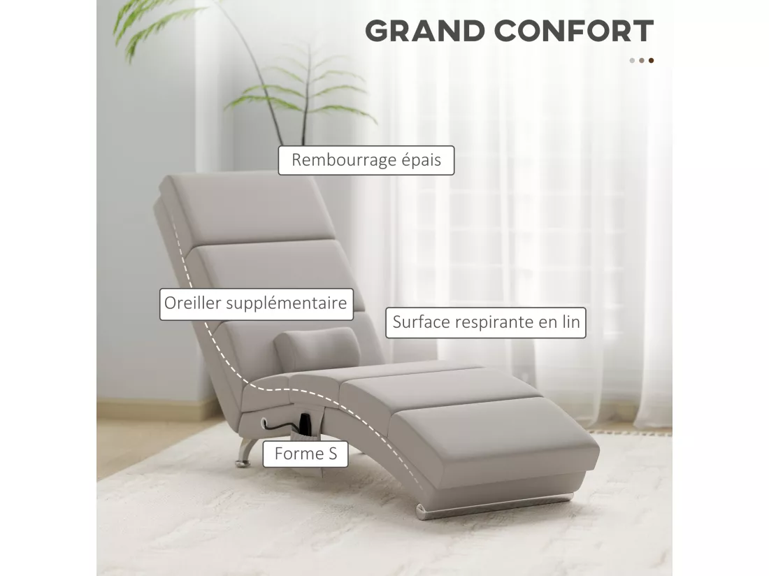 Fauteuil relax massant chauffant design contemporain - chaise longue d'intérieur - piètement métal chromé tissu beige