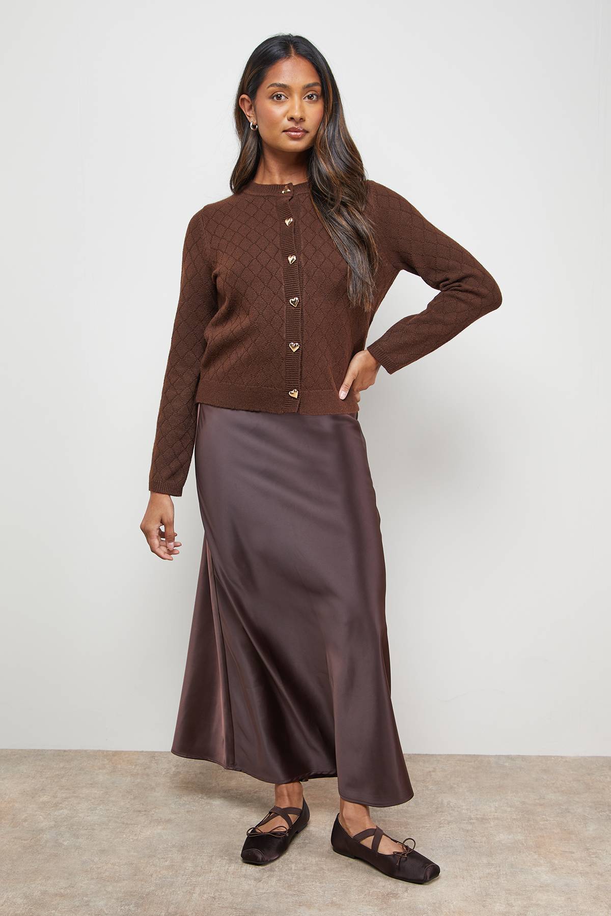 Oasis Cardigan Col Rond à Boutons Cœur