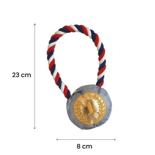 Patasbox medalha de ouro olímpica com corda de pelúcia para cães