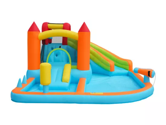 Château gonflable avec Souffleur, Piscine, Toboggan, pistolet à eau - 3 à 8 ans - charge max 180kg - 460x343x190cm