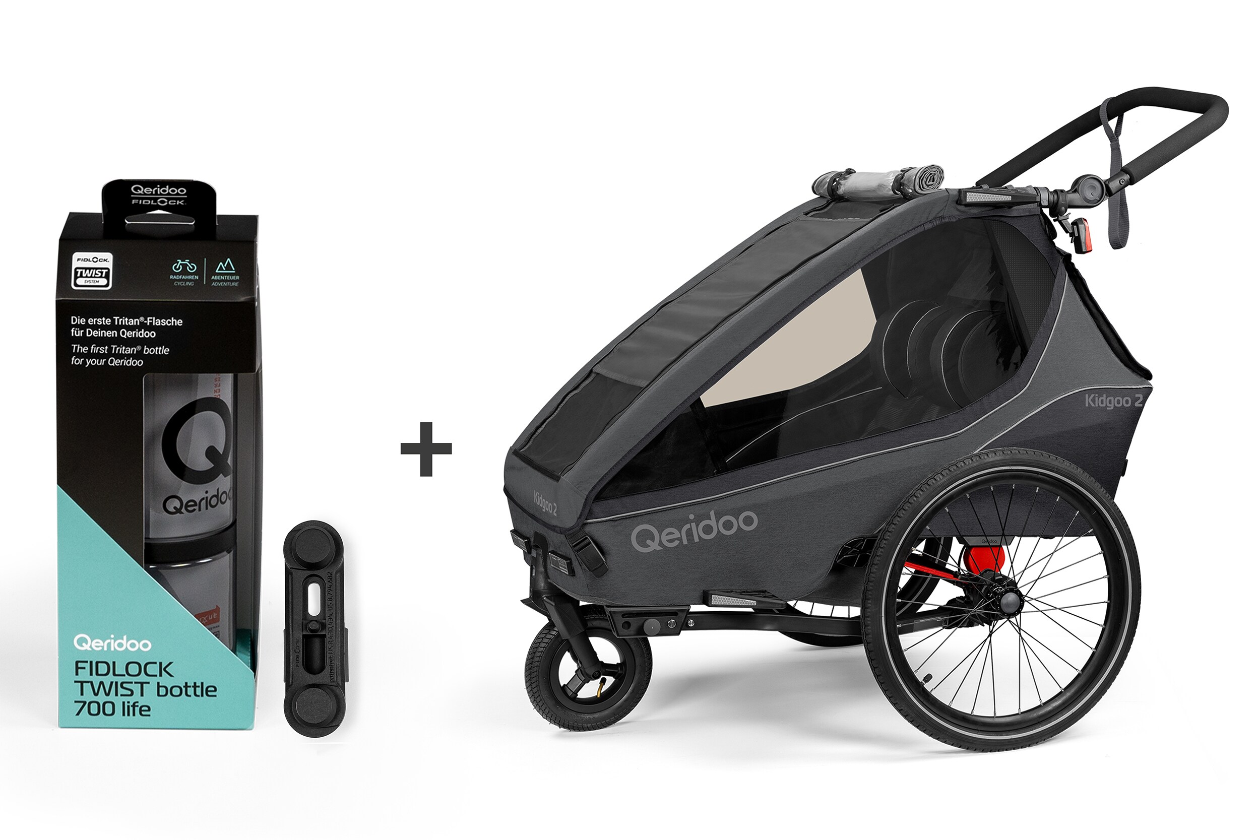 Qeridoo Fahrradanhänger Kidgoo 2023 Grey Fresh Set