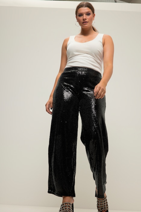 Hose, Wide Legs, Pailletten, Elastikbund