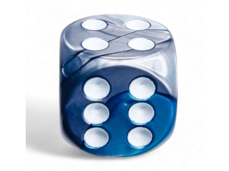 Chessex Würfelset Gemini 16 mm d6 Stahl-Blau/Weiss 12 Stk. Würfelset mit 12 Würfeln