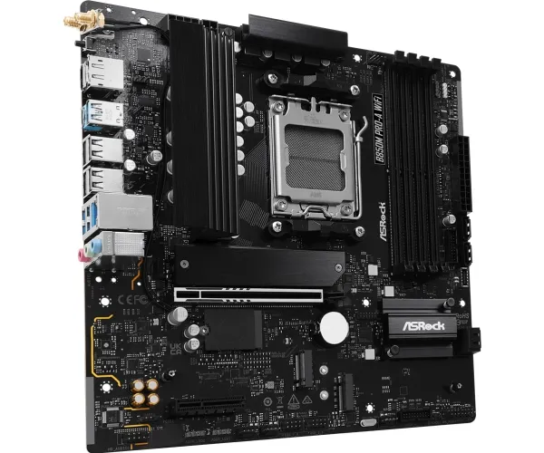 ASRock B850M Pro-A WIFI - Bundkort - micro ATX - Socket AM5 - AMD B850 Chipset - USB-C Gen2, USB 3.2 Gen 2, USB 3.2 Gen 1 - Wi-Fi 6E, 2.5 Gigabit LAN, Bluetooth - onboard grafik (CPU påkrævet) - HD Audio (8-kanaler)