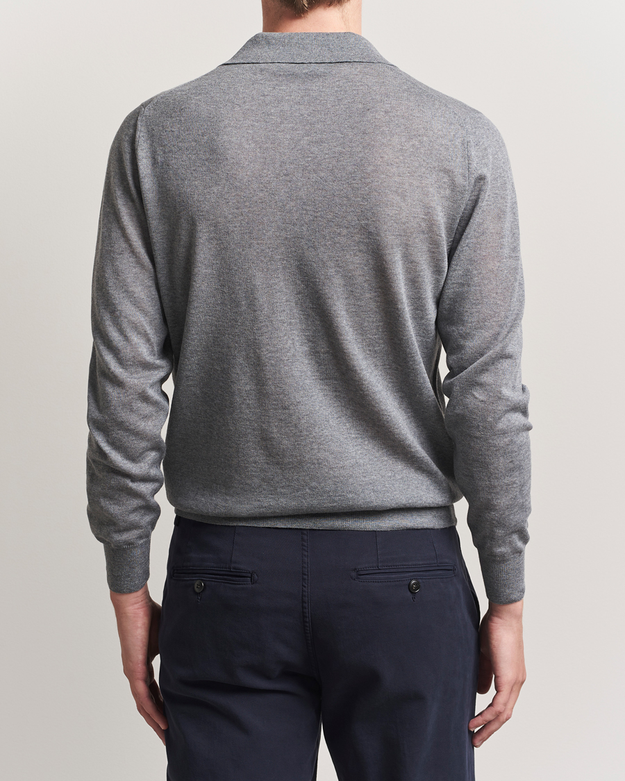 Canali Merino Wool Long Sleeve Polo Light Grey