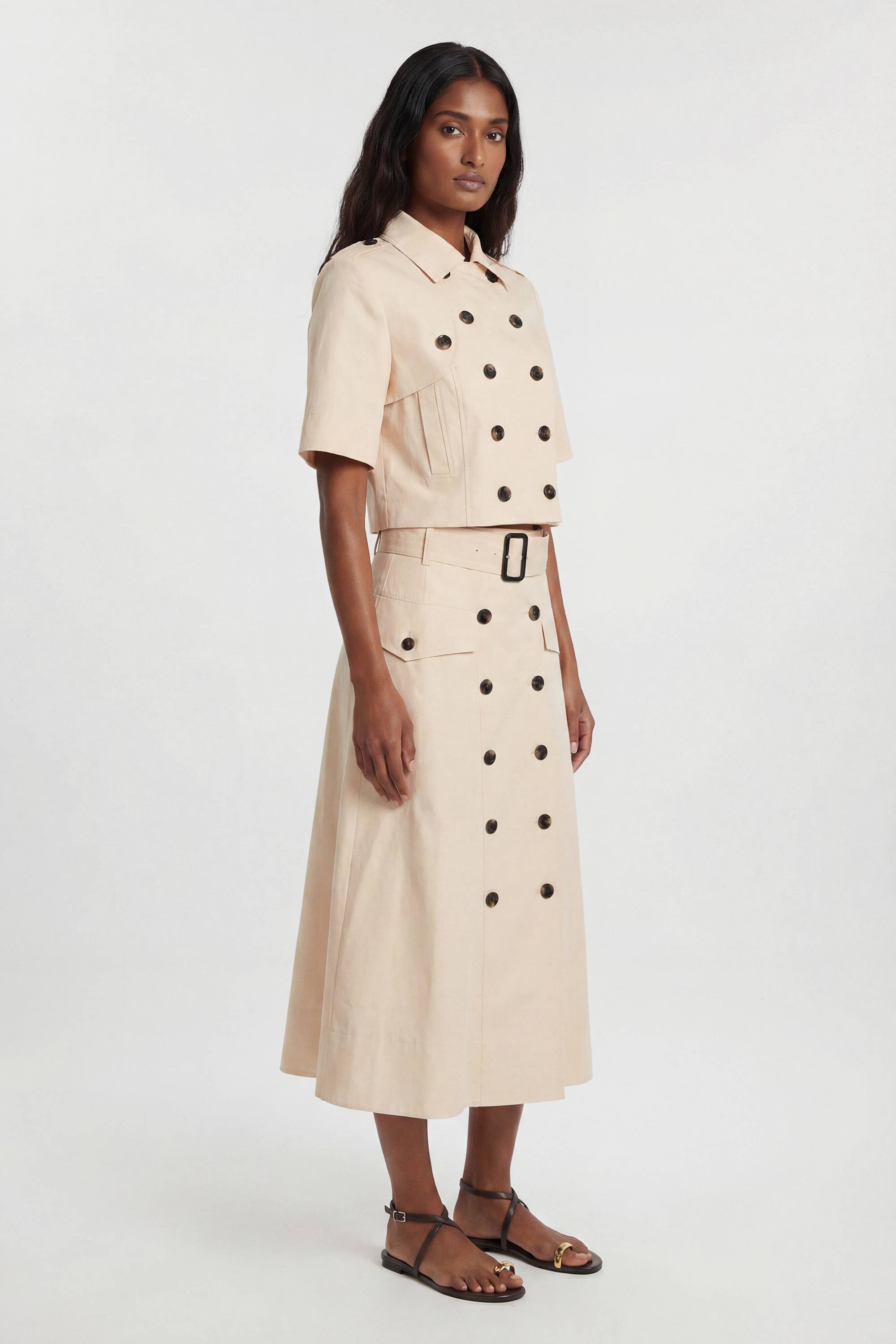 KarenMillen Jupe Plissée Ajustée En Coton Boutonnée Devant Inspiration Trench