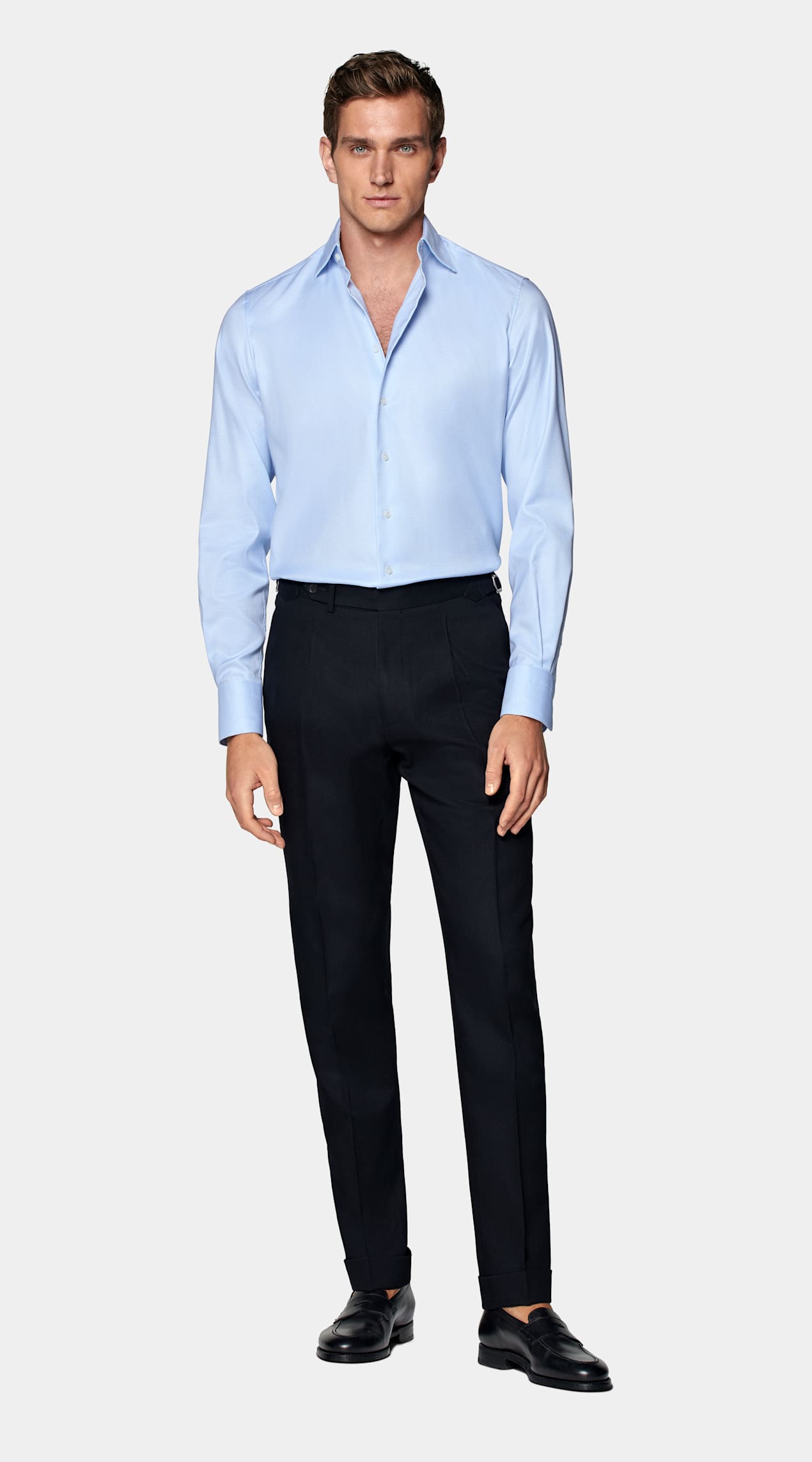 Chemise coupe ajustée en twill bleu clair pied-de-poule