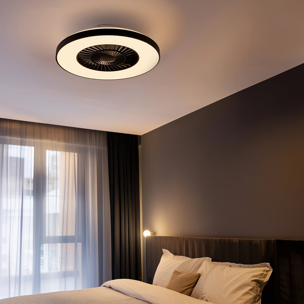 QAZQA Plafondventilator zwart met ster effect 60cm incl. LED dimbaar