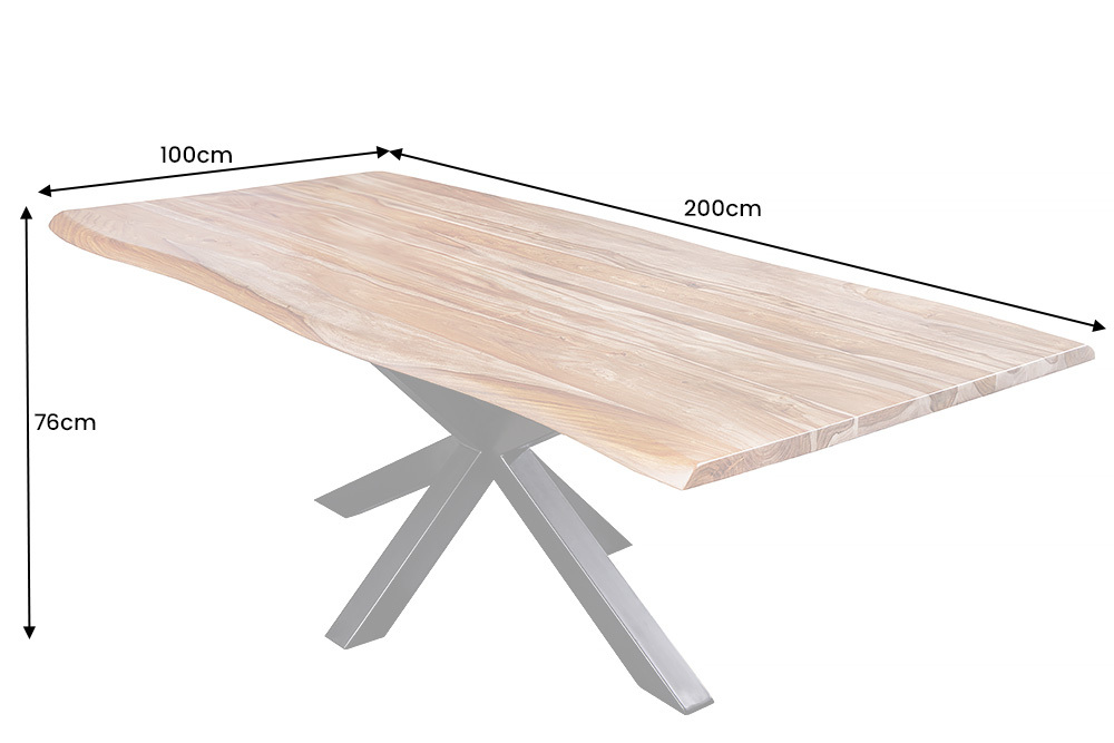 Massivholz Esstisch MAMMUT 200cm braun Sheesham schwarzes Gestell Baumkante stone finish