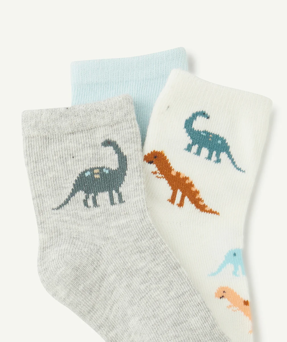 LOT DE 3 CHAUSSETTES HAUTES BÉBÉ GARÇON THÈME DINOSAURES