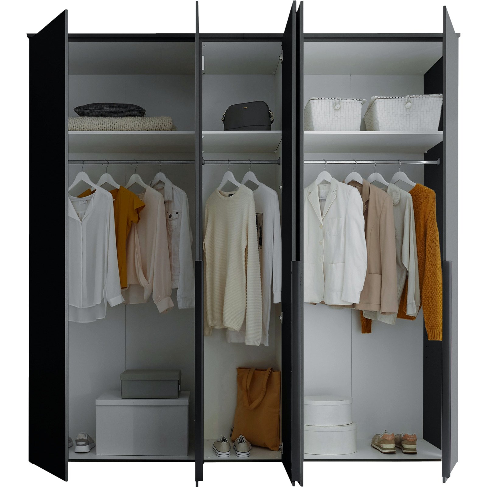 Drehtürenschrank Kevo Dekor 225 x 225 x 52 cm, mit Spiegel graphit