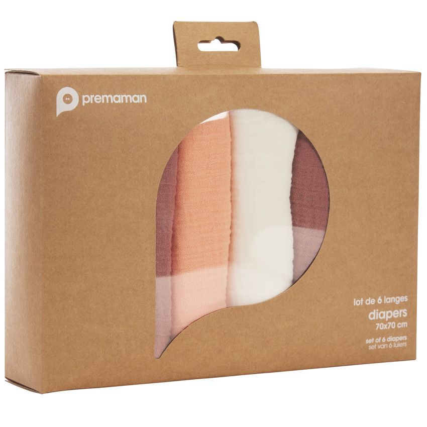 Lot de 6 langes en coton 70 x 70 cm - Rose