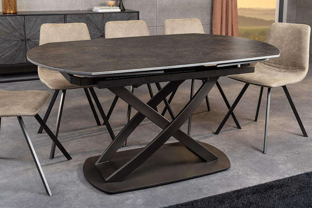 Ausziehbarer Esstisch INCEPTION 130-190cm rost  oval Keramik bronze Gestell