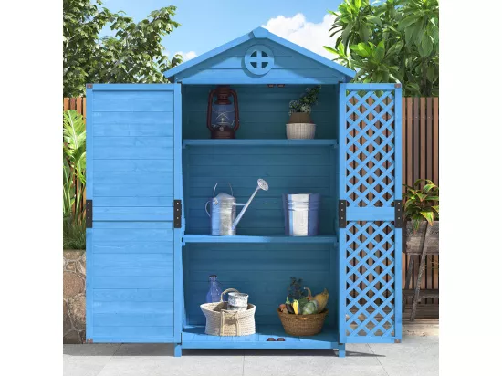 Abri de jardin en bois massif traité pour rangement extérieur résistant aux UV et intempéries sans entretien couleur bleu marine