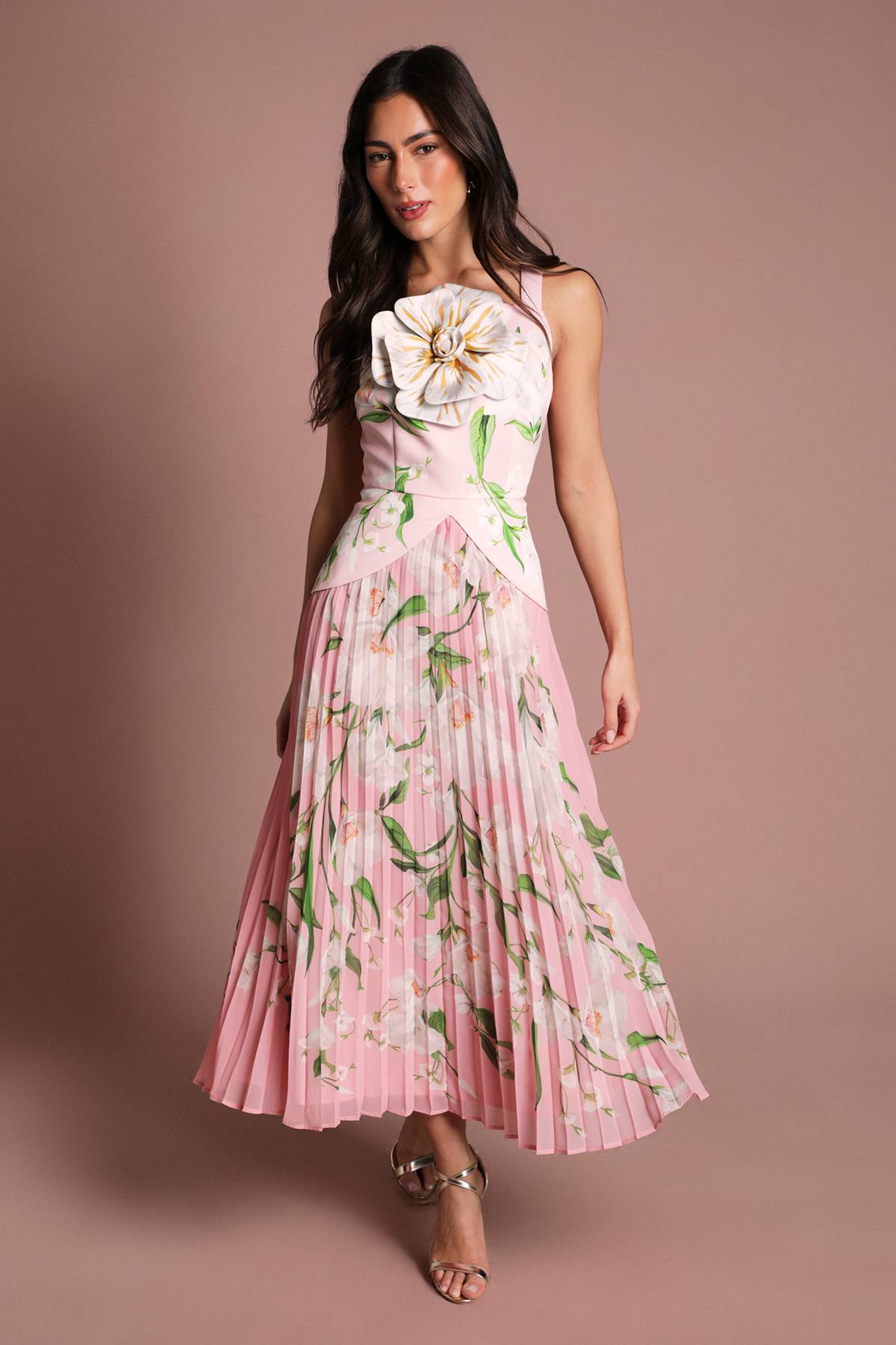 Coast Robe Midi Plissée À Fleur Imprimée 3D Coast Muse