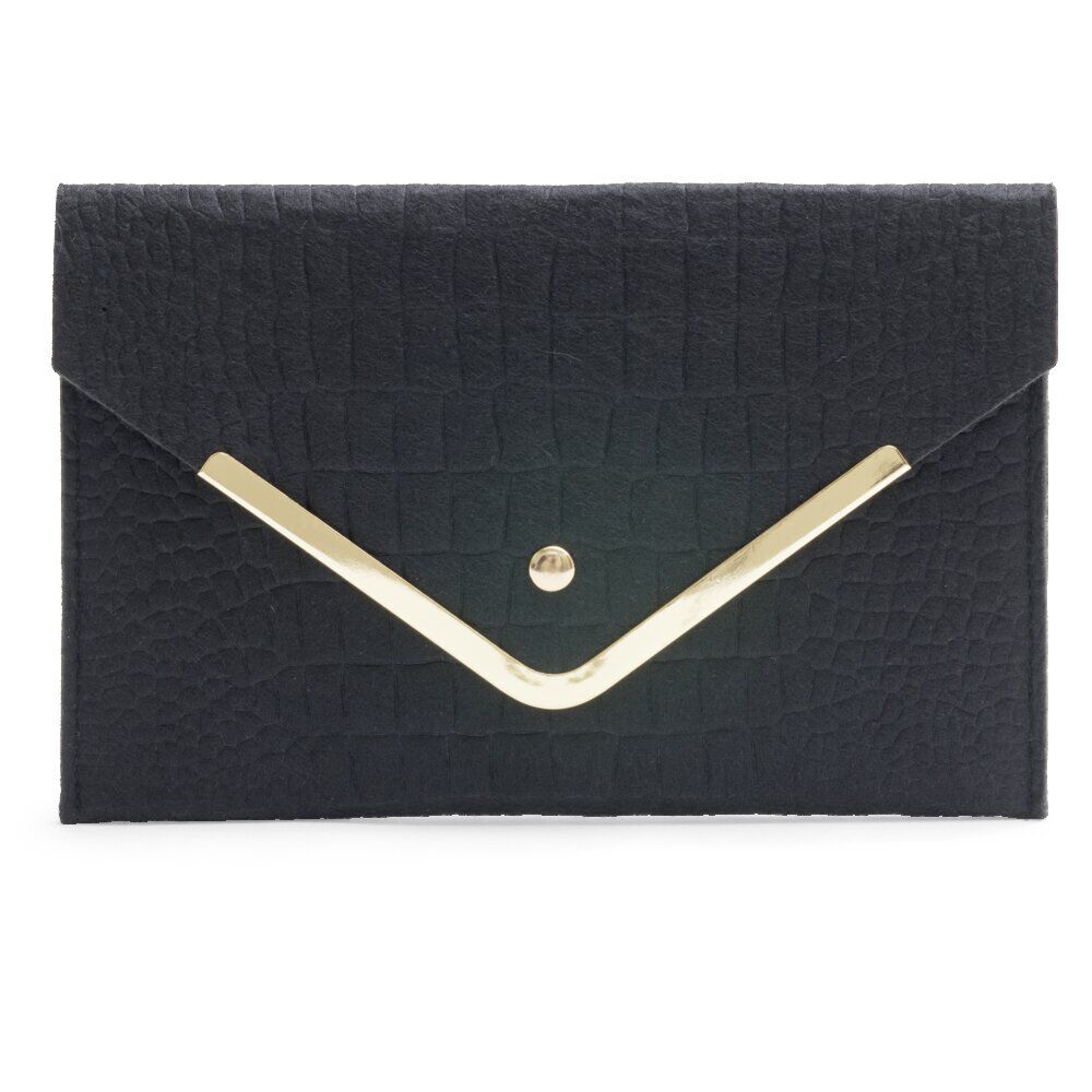 Sac pochette femme feutrine effet croco 25x16cm - 2 modèles noir ou ou blanc