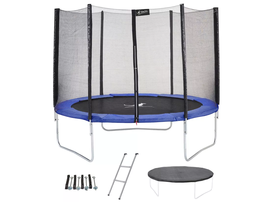 Trampoline rond Bleu Ø250cm avec filet, échelle ,bâche et kit ancrage