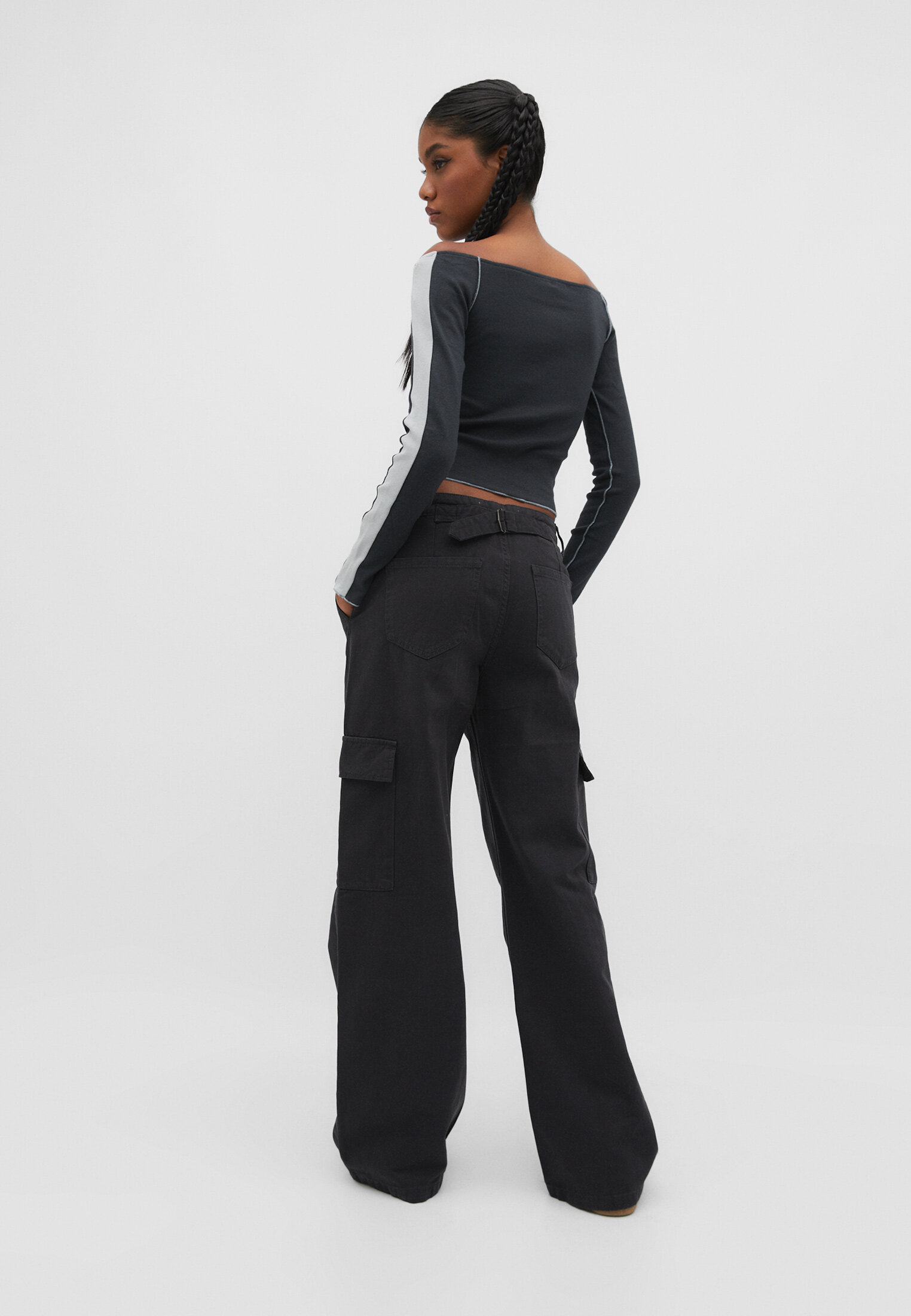 Calça cargo de perna reta ajustável