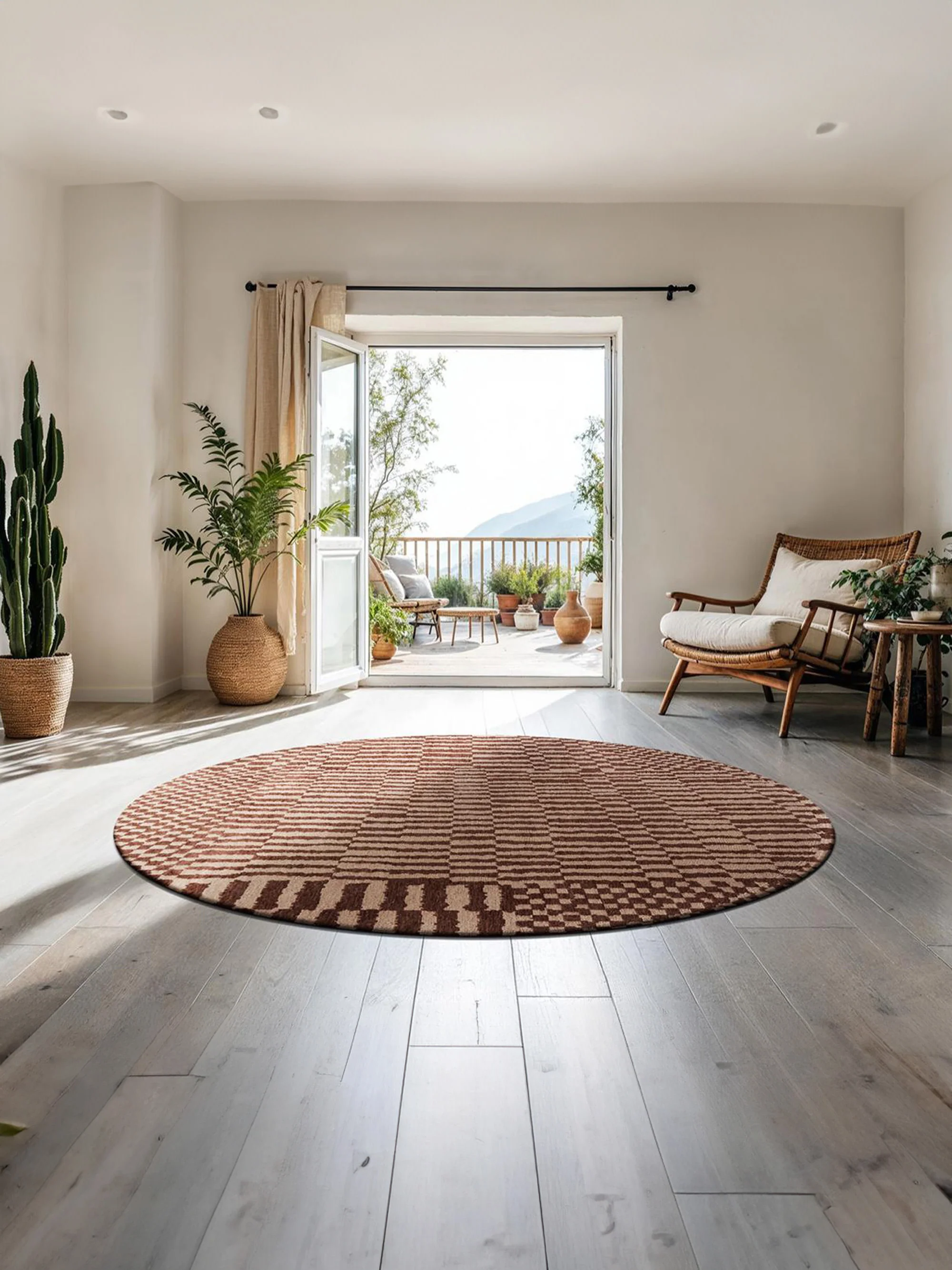 Rond jacquard in- & outdoor vloerkleed Berber, wasbaar