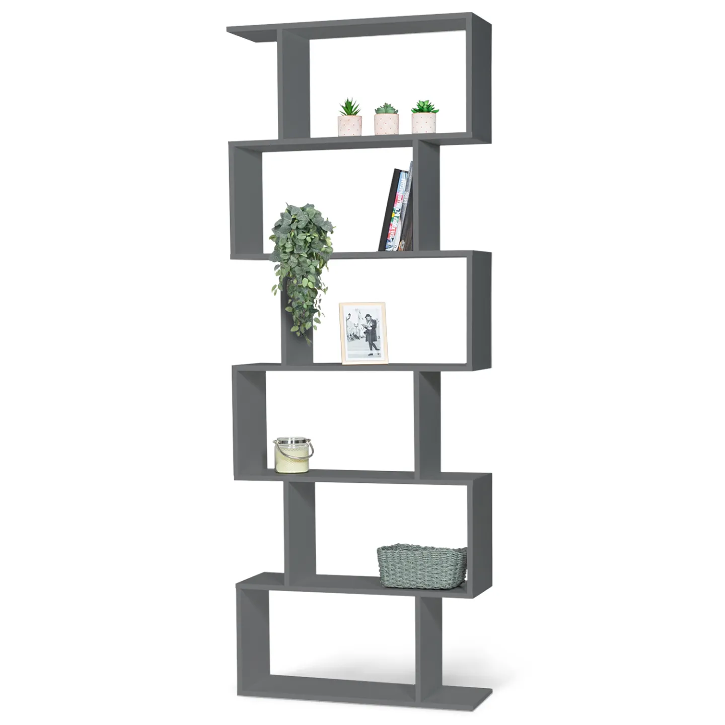 Etagère bibliothèque SOFIA forme S bois gris 189 cm
