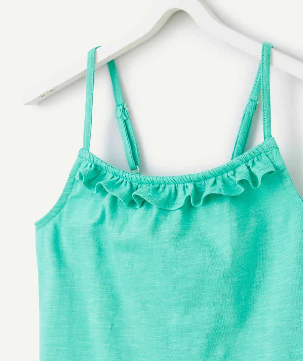 débardeur fille en coton bio vert avec volants