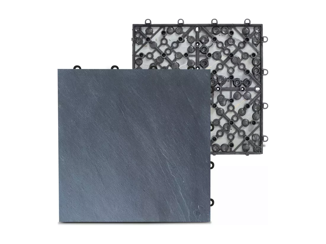 Lot de 16 dalles clipsables en pierre naturelle noir