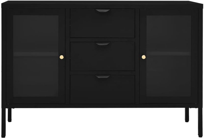 vidaXL - Dressoir - Zwart - Staal en Gehard Glas