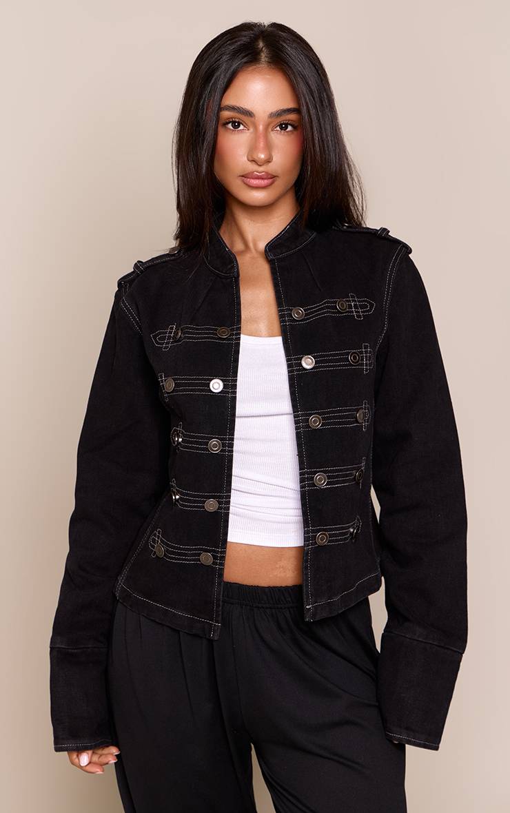 Noir Veste Militaire En Denim Petite