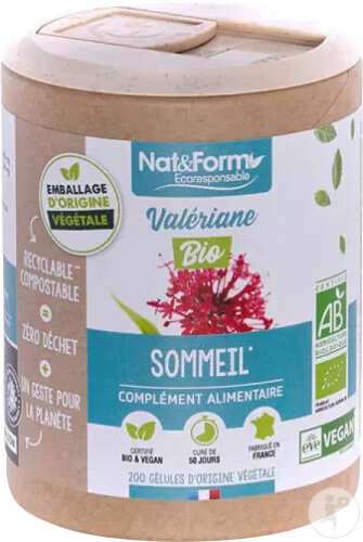 Nat&Form Valériane Bio Sommeil Complément Alimentaire 90 Gélules Écoresponsable