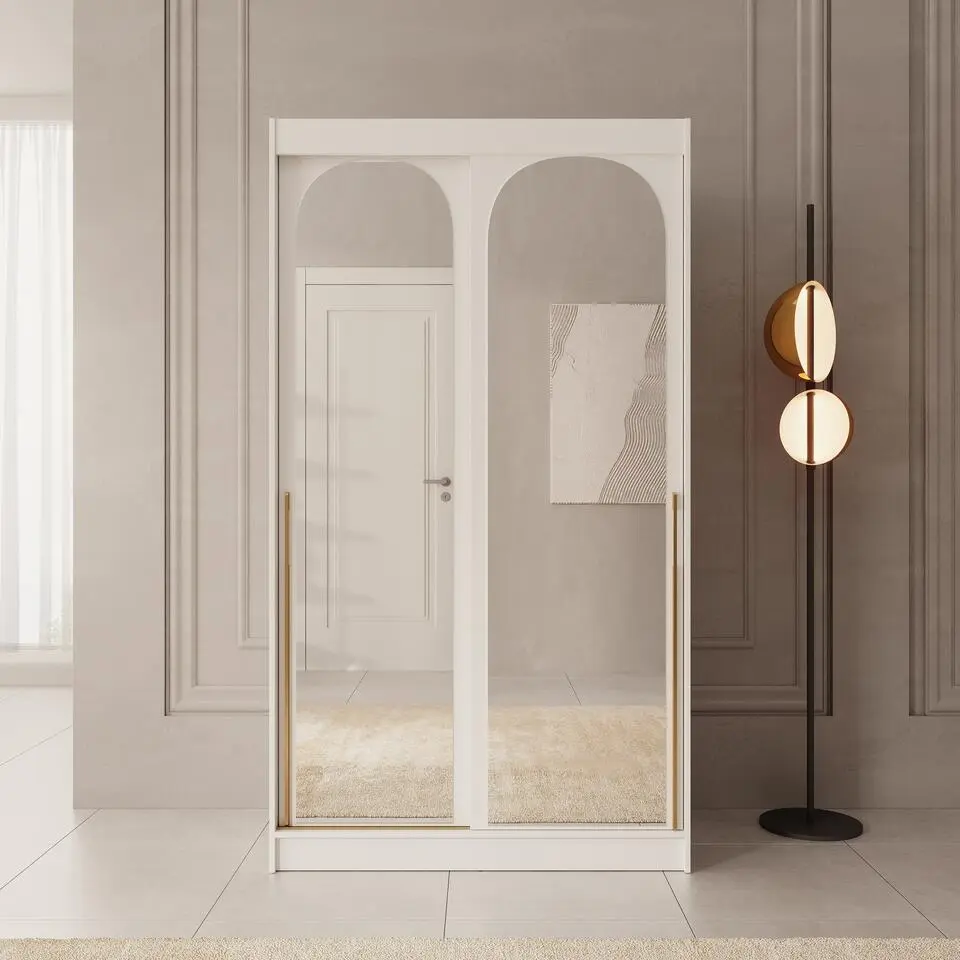 Meubella - Moniq - Kledingkast met 2 schuifdeuren - Wit - 120x65x215 cm
