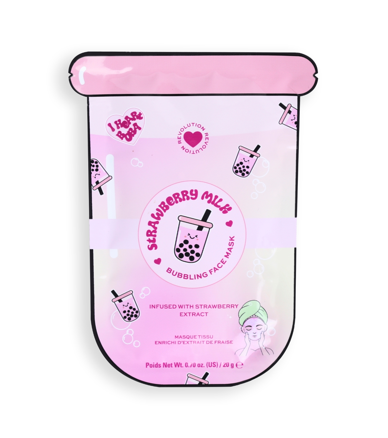 I Heart Revolution - *I Heart Boba* - Máscara em folha - Strawberry Milk