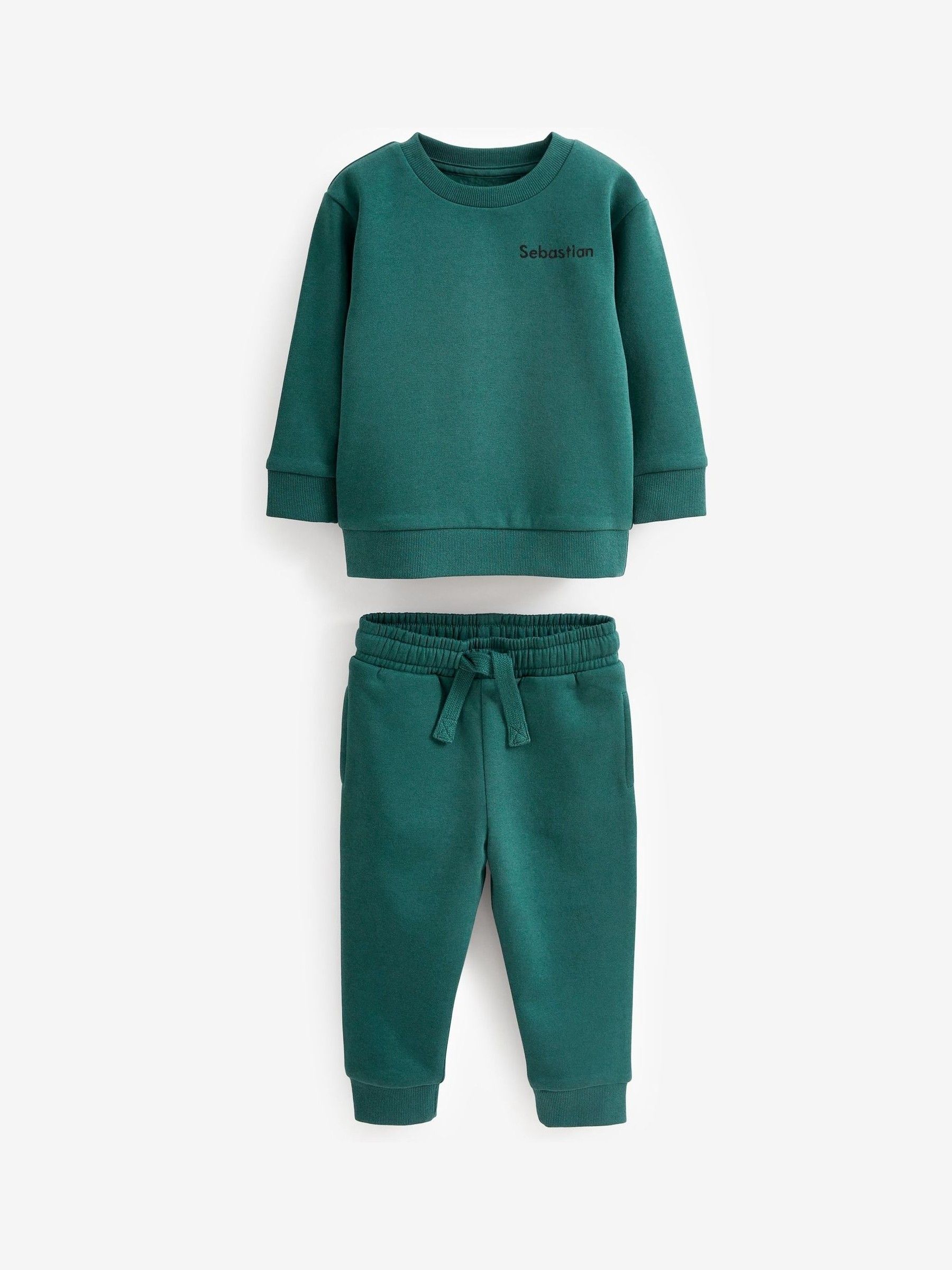 Groen - Gepersonaliseerde set met jersey sweatshirt en joggingbroek (3 mnd-7 jr)