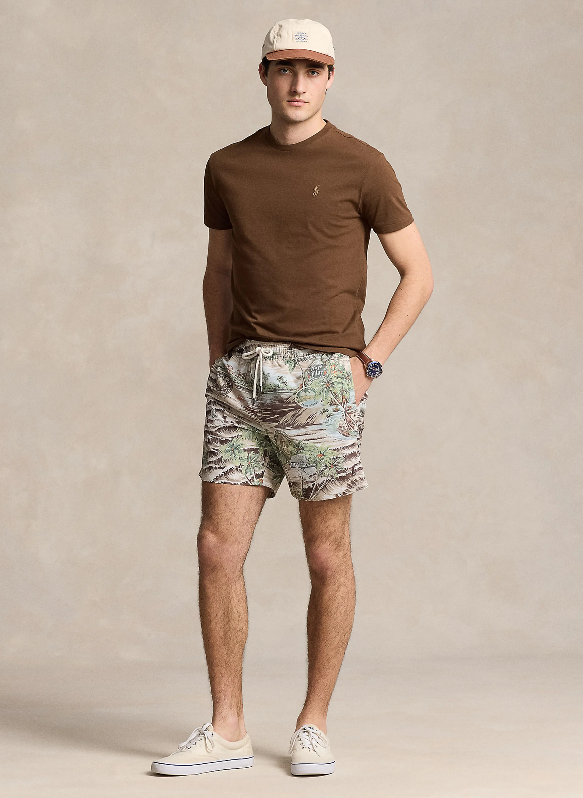 Tee-shirt col rond regular-fit en coton | Marron