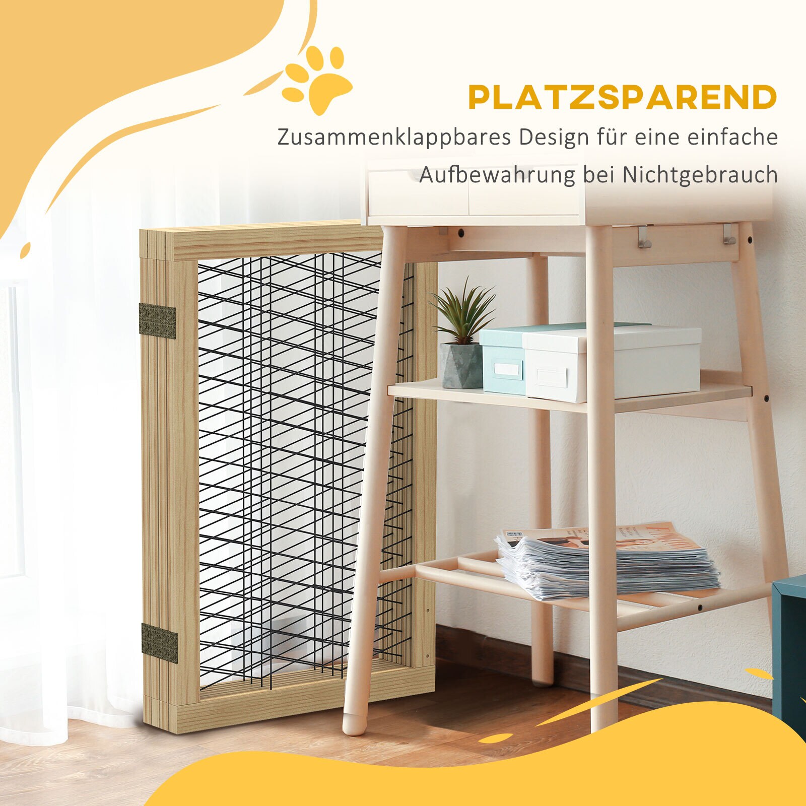 PawHut Hundetürgitter mit 4 Elementen natur 187L x 44B x 70H cm
