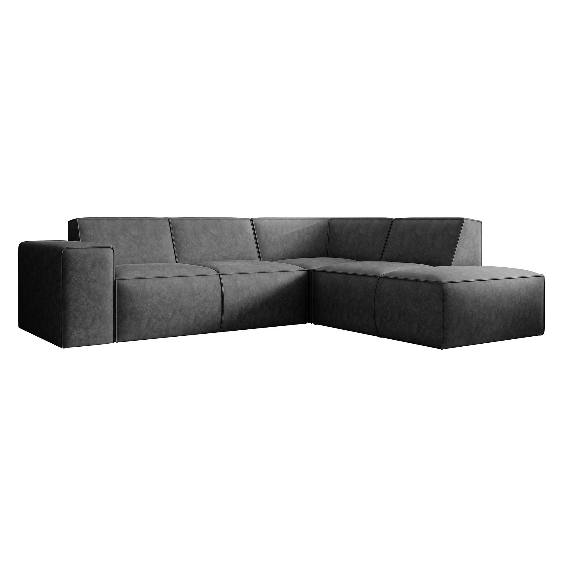 Monet - Hoekbank 4-zits met chaise longue - Kunstleer grijs - Rechts