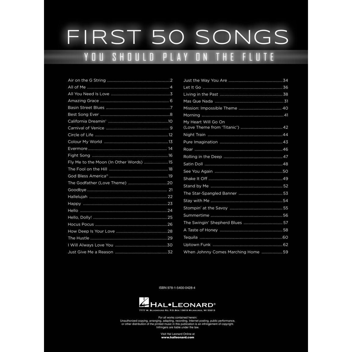 Hal Leonard First 50 Songs You Should Play on Flute songboek voor dwarsfluit